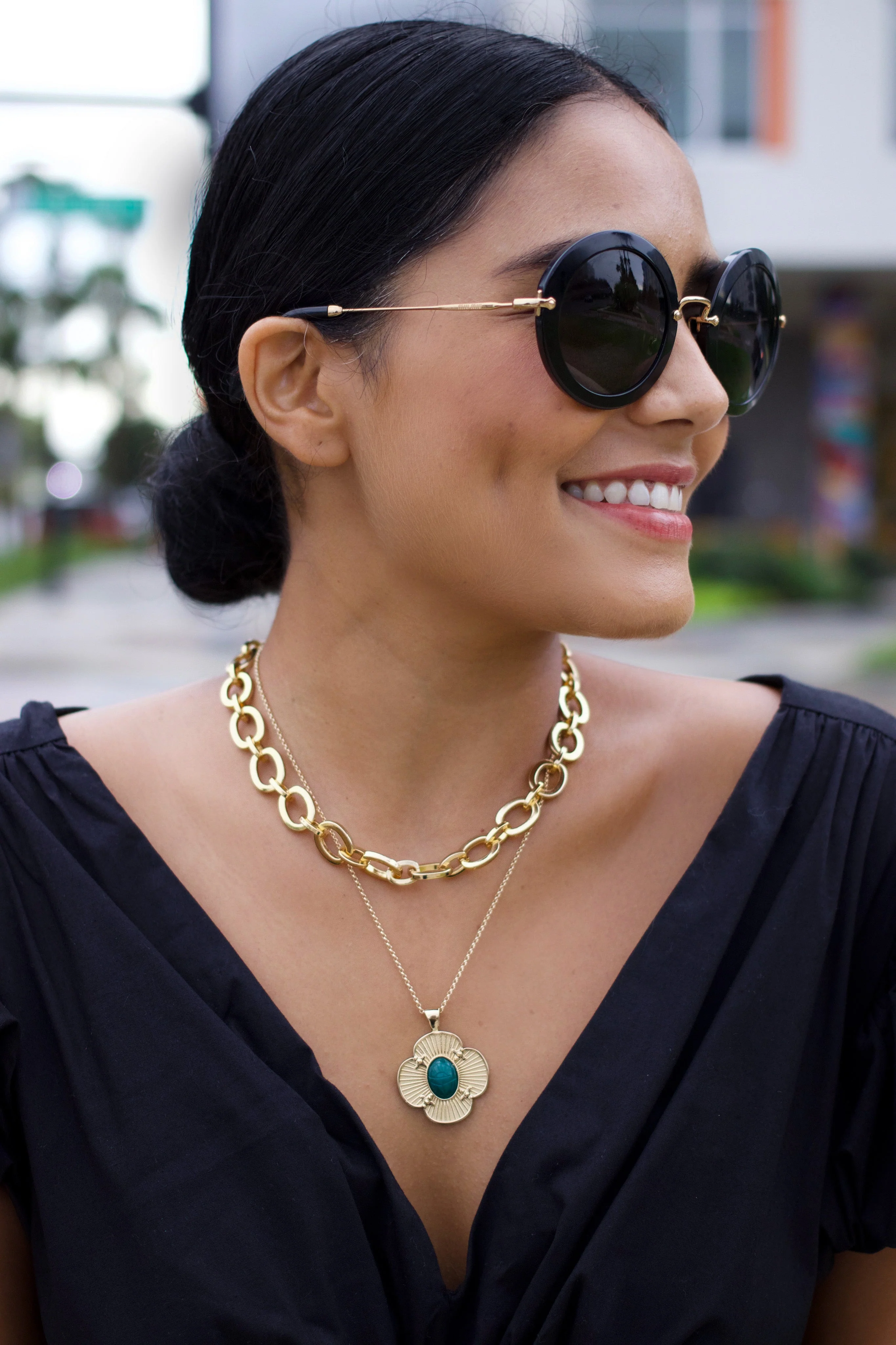 Chunky Link Chain with Lapis Bead 18" - Image 3