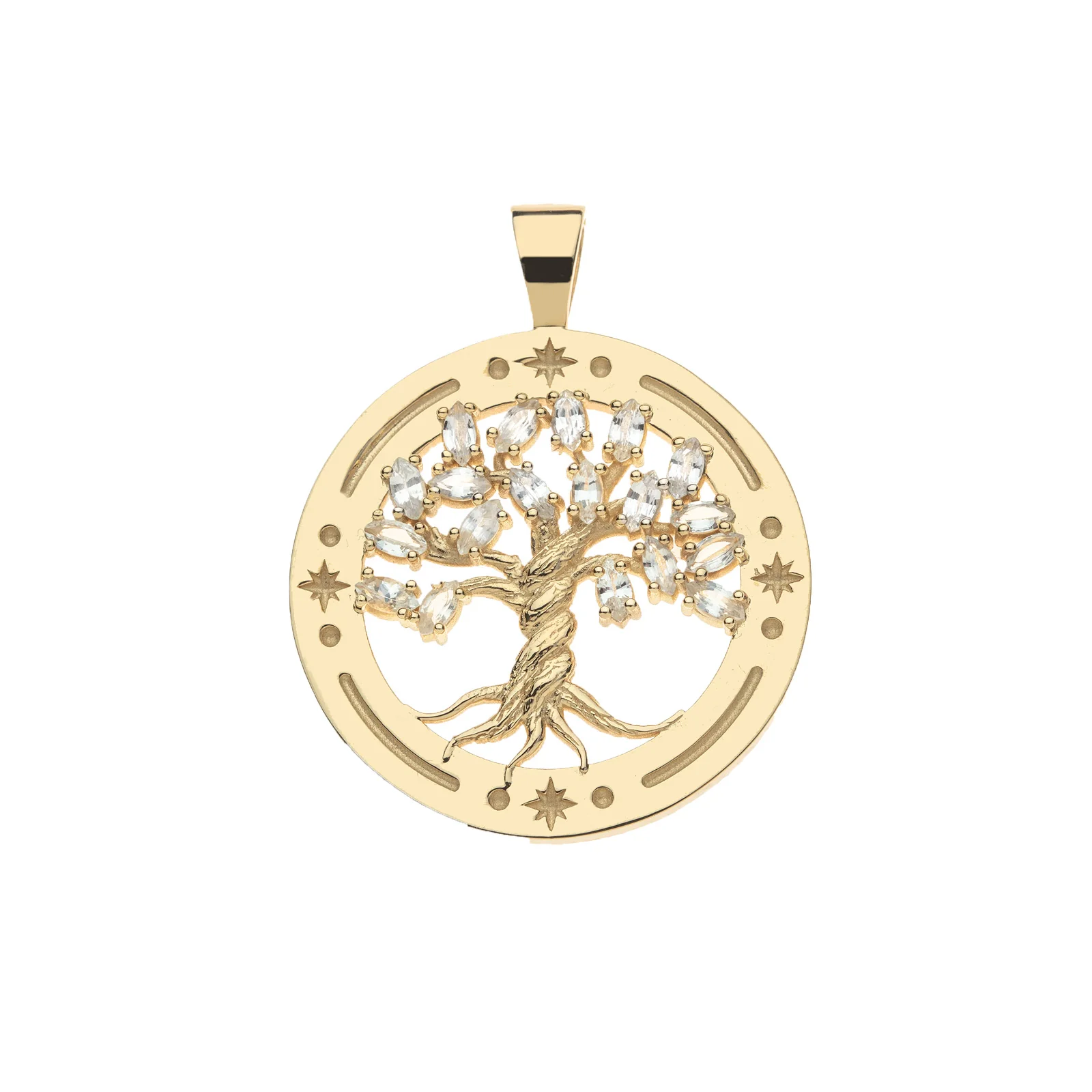 FAITH Tree of Life Pendant in Solid Gold with White Stones