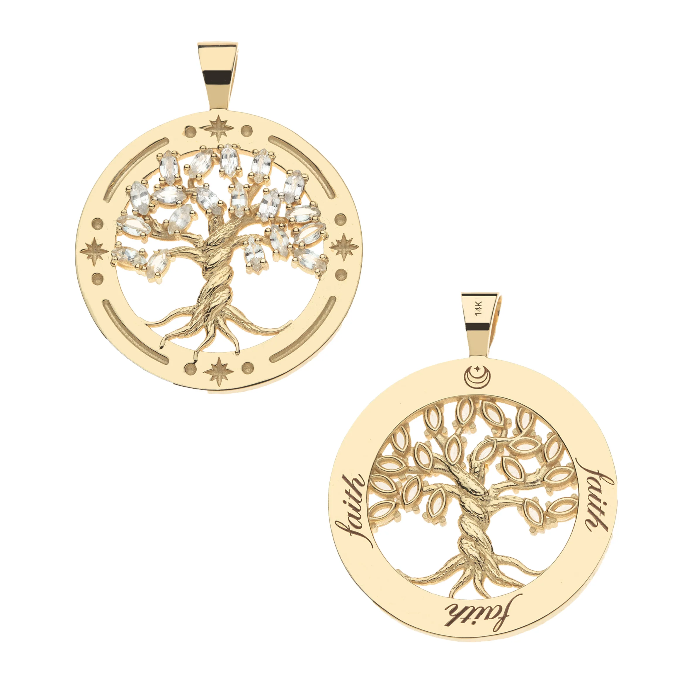 FAITH Tree of Life Pendant in Solid Gold with White Stones - Image 2