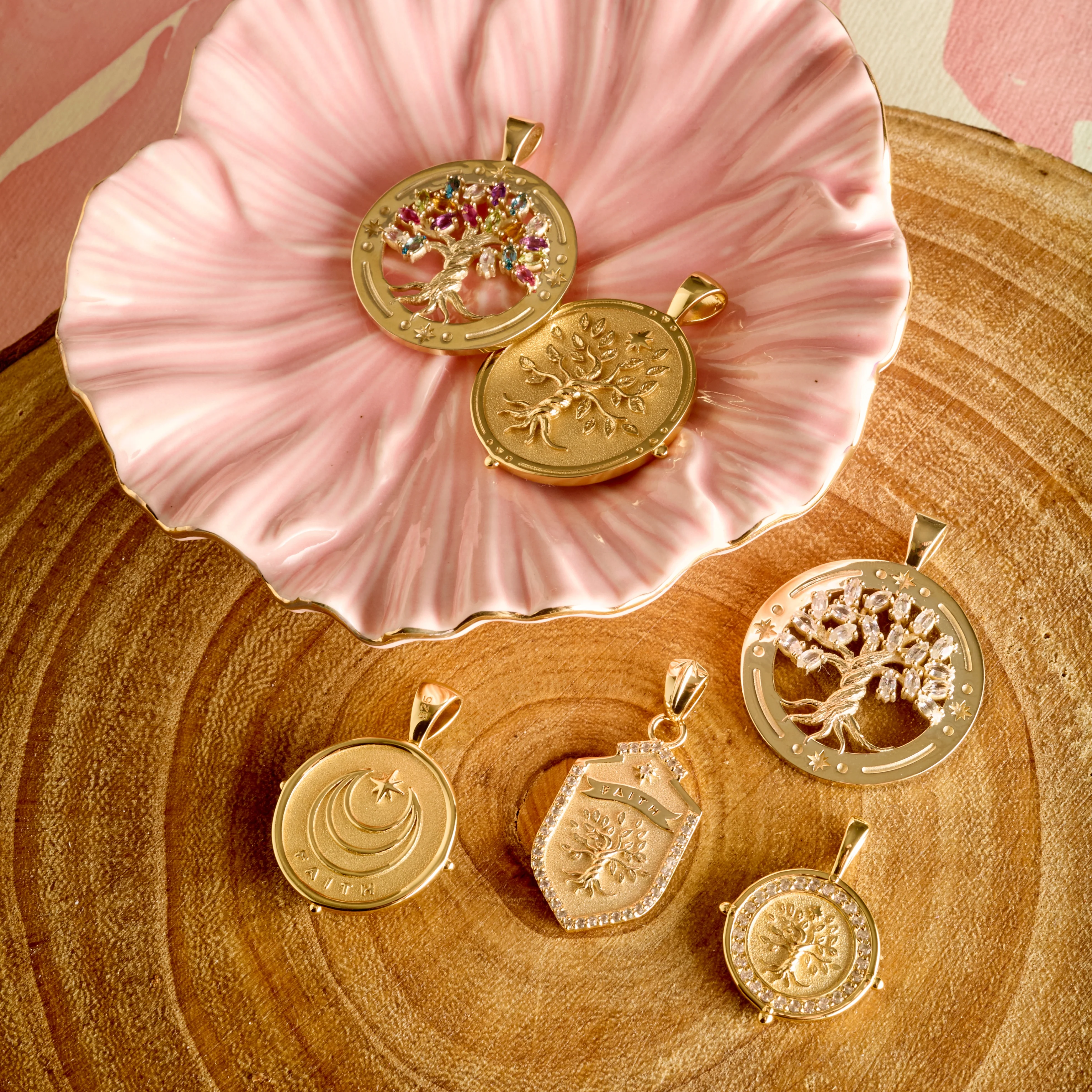FAITH Tree of Life Pendant in Solid Gold with Multicolored Stones - Image 4
