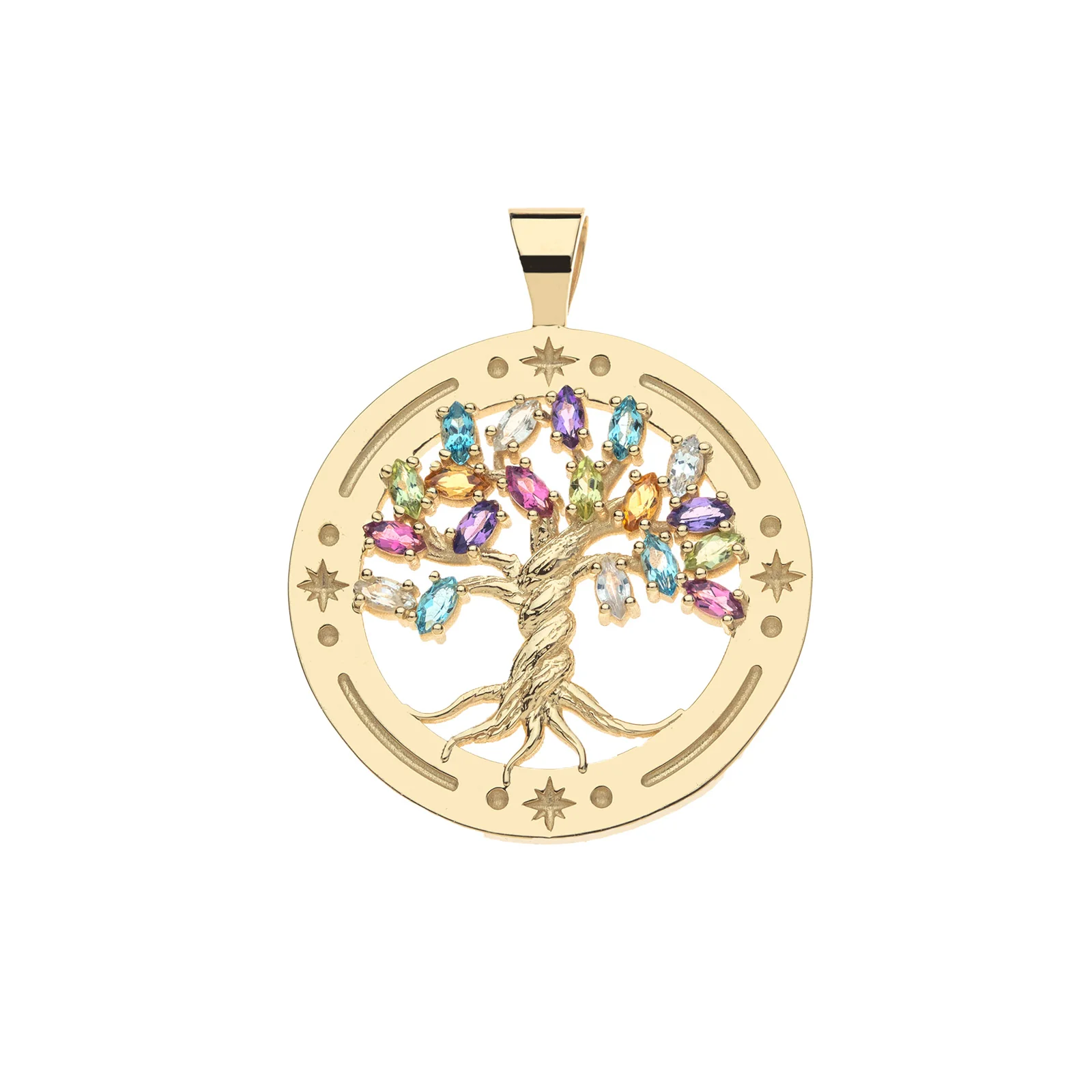 FAITH Tree of Life Pendant in Solid Gold with Multicolored Stones