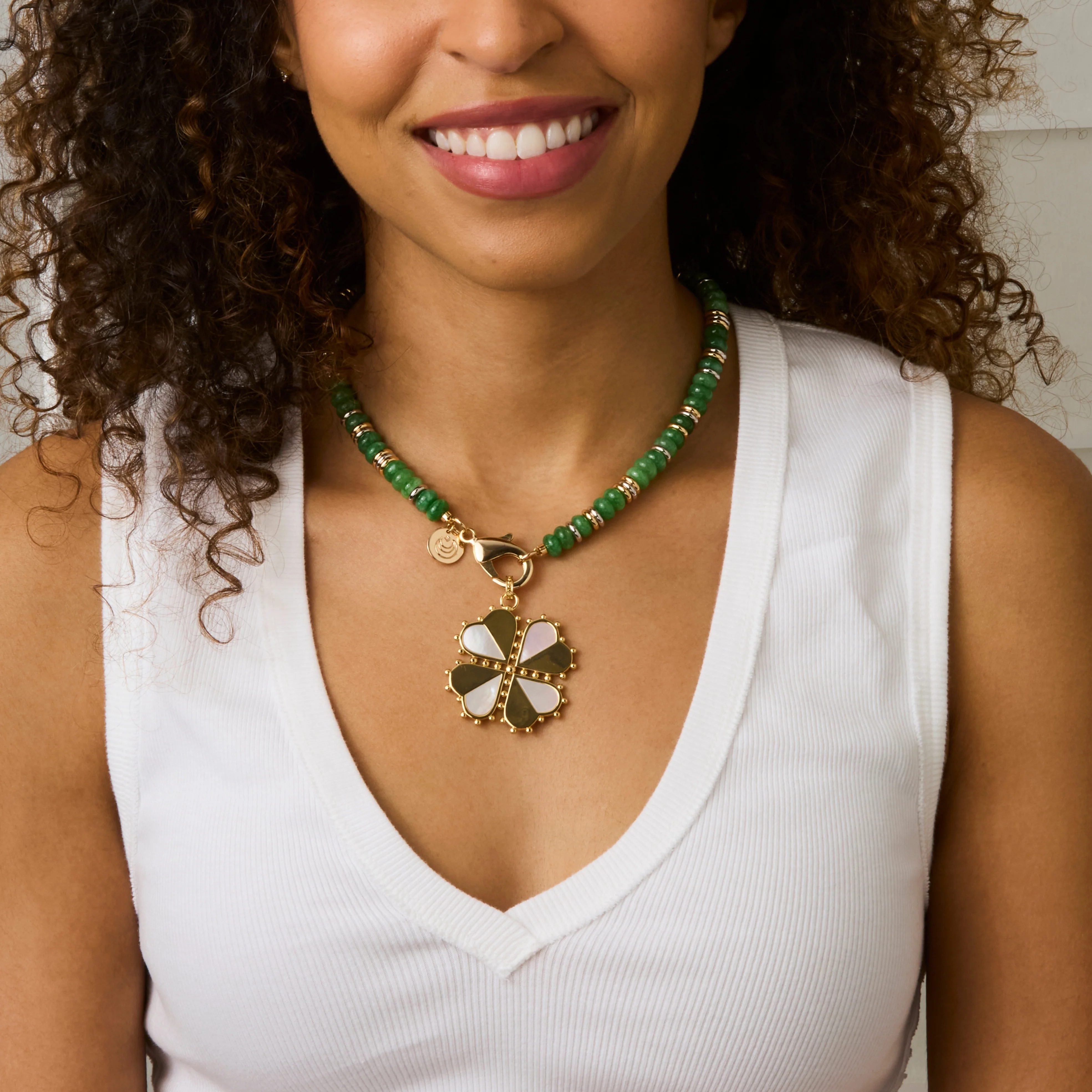 Gumdrop Beaded Necklace in Green Jade Gilver - Image 2