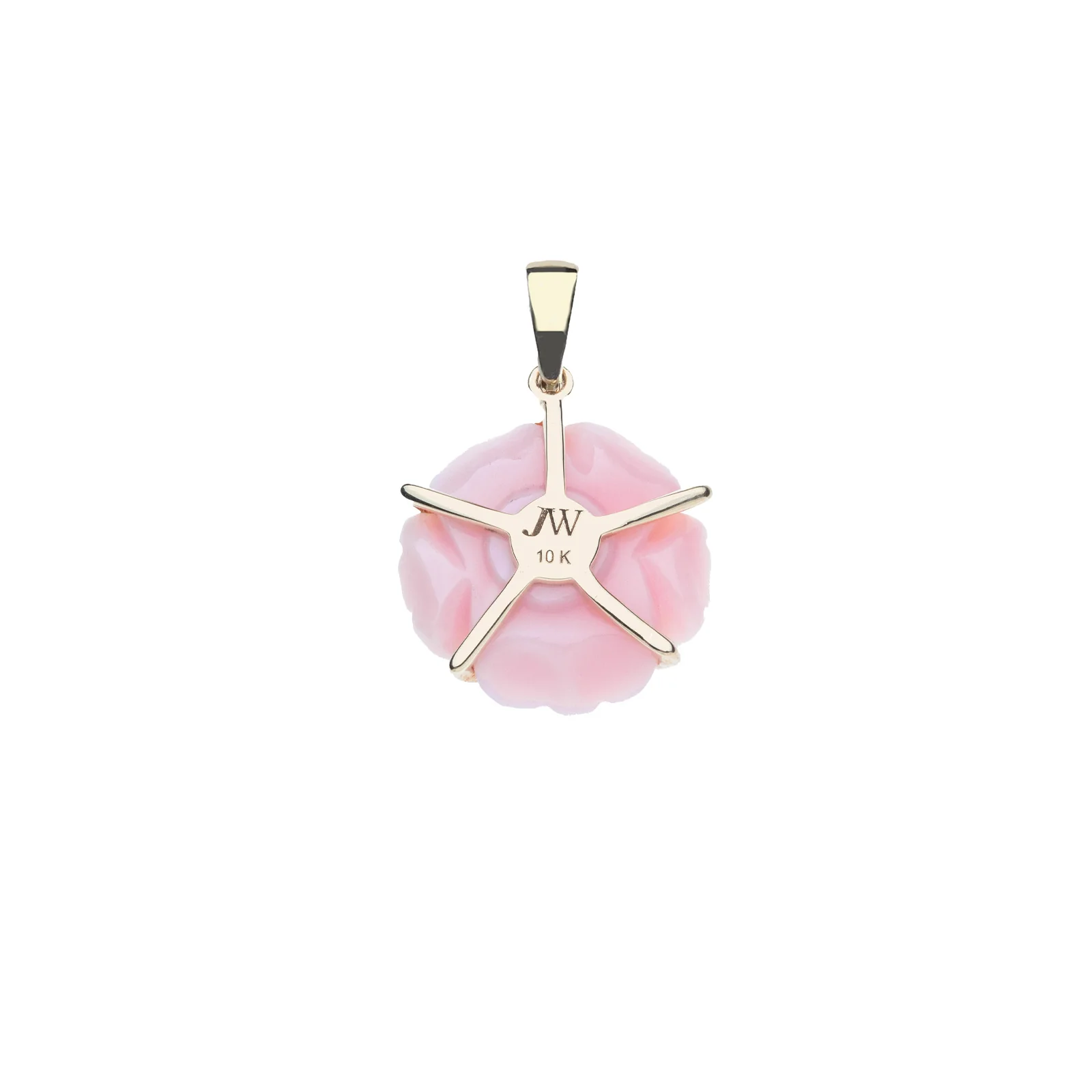 JOY Pink Jade Carved Petunia Pendant in Solid Gold - Image 3
