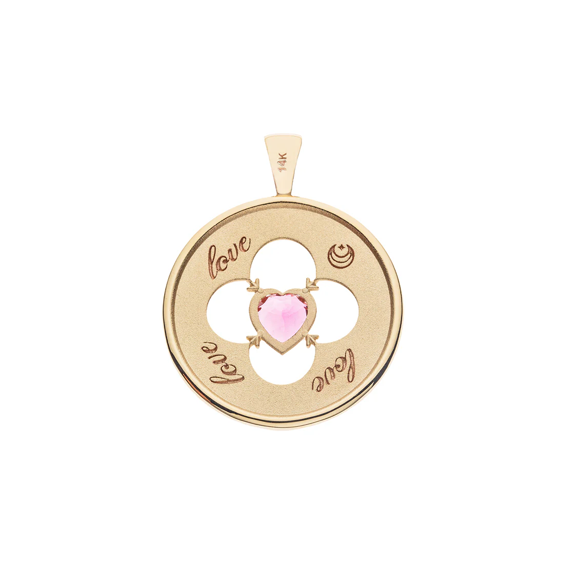 LOVE 14k Pink Tourmaline Quatrefoil Coin Pendant - Image 3