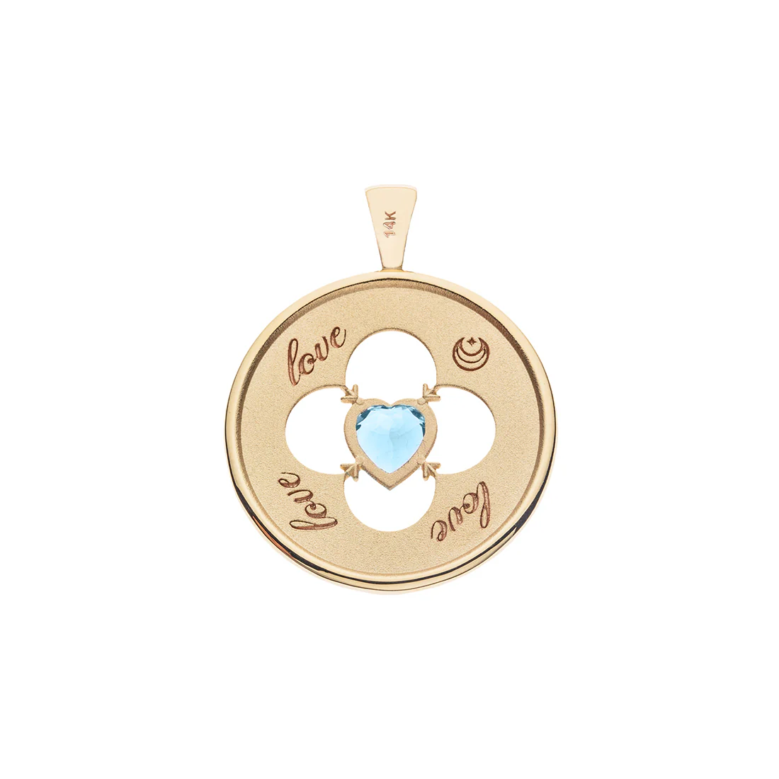 LOVE 14k Sky Blue Topaz Quatrefoil Coin Pendant - Image 3