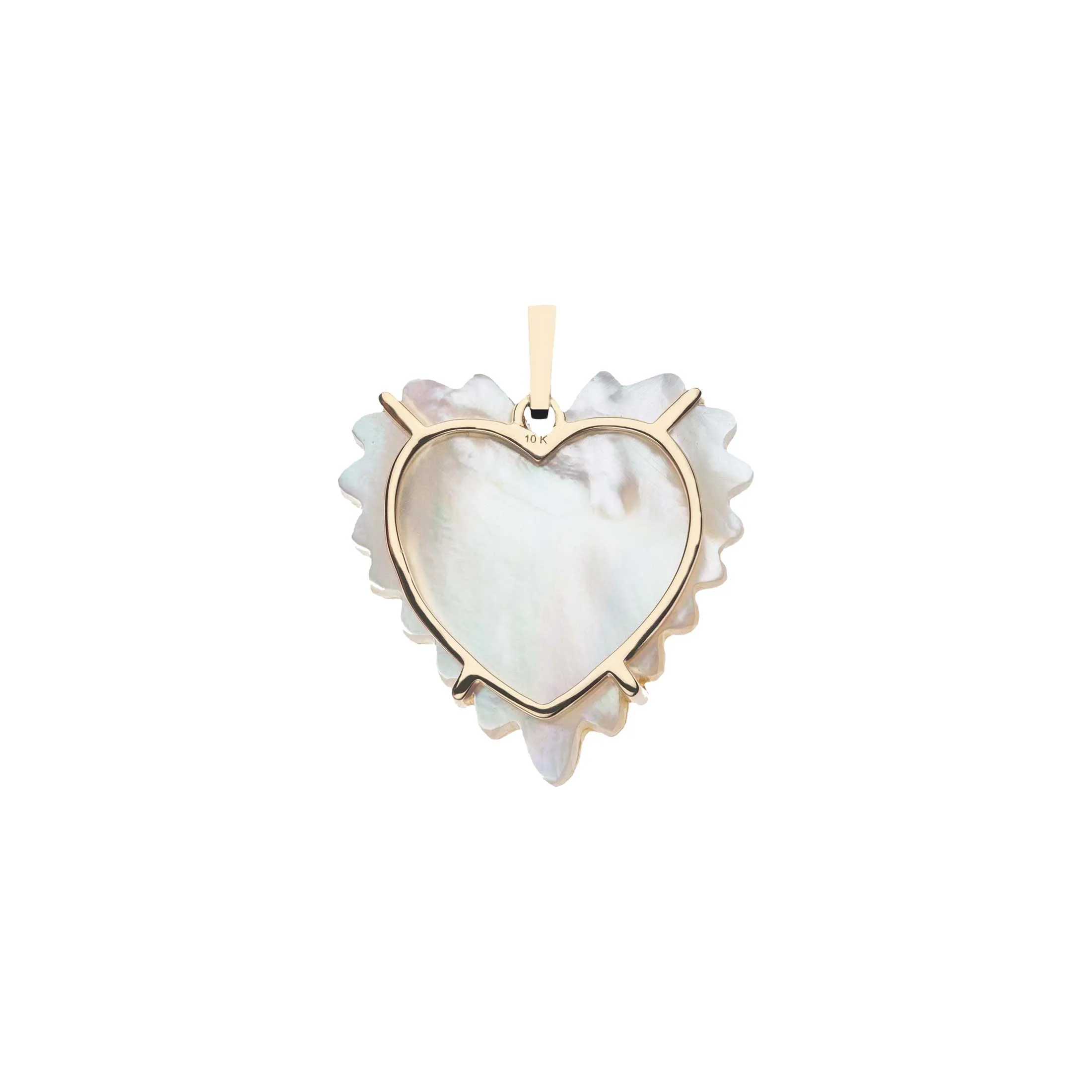 LOVE Carved Mother of Pearl Full Heart Pendant in Solid Gold - Image 3