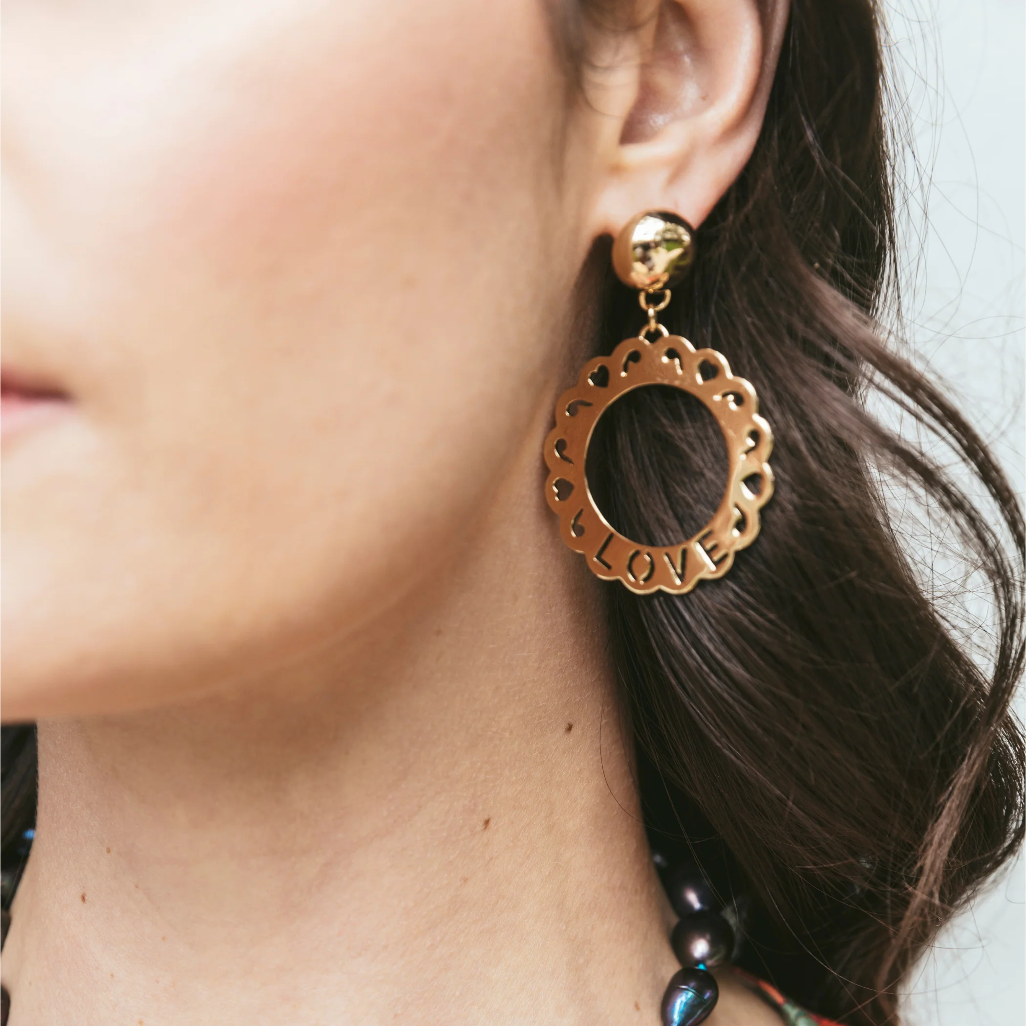 LOVE Cutout Disk Earrings - Image 2