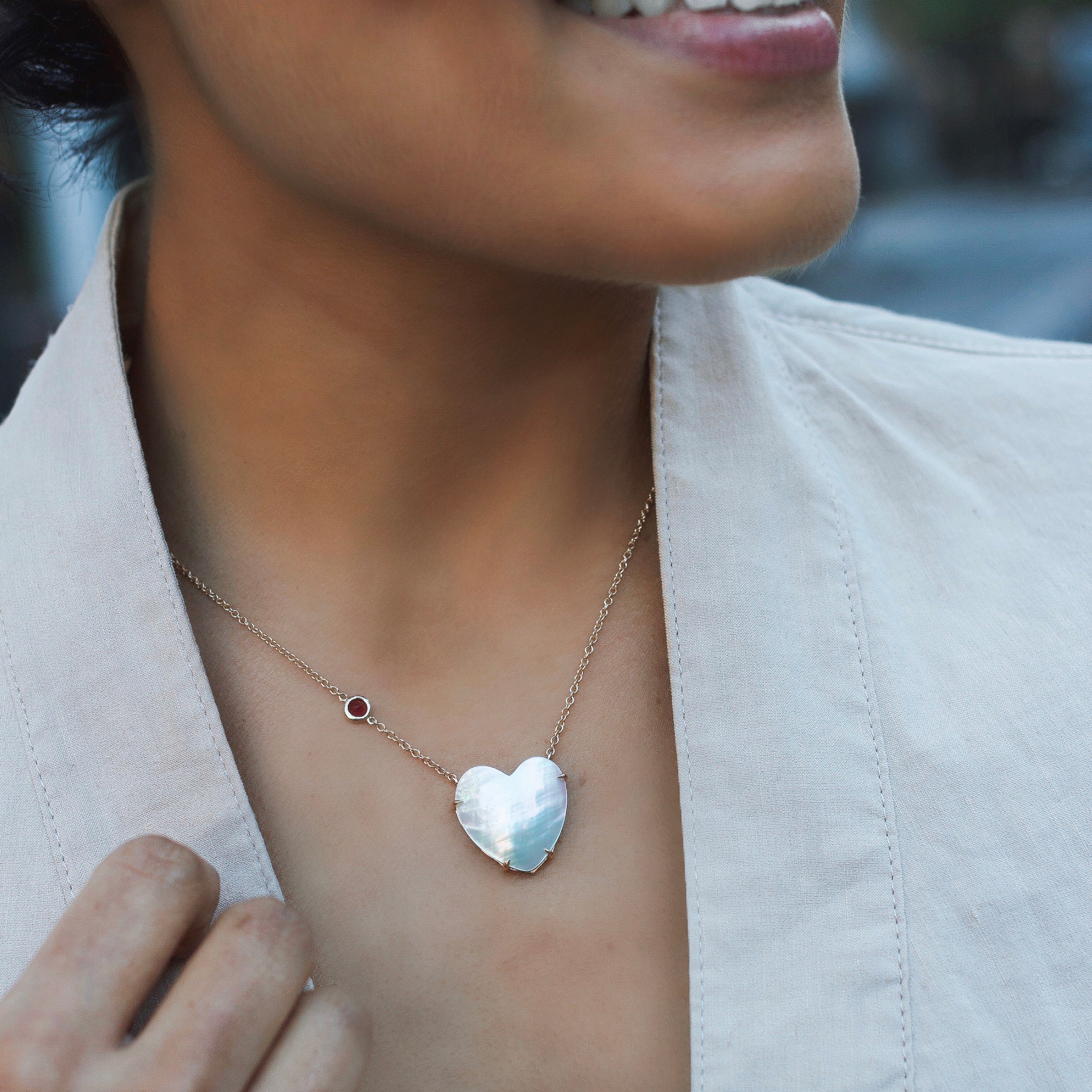 LOVE Shell Carved Heart Necklace with Gold Setting SALE - Image 4