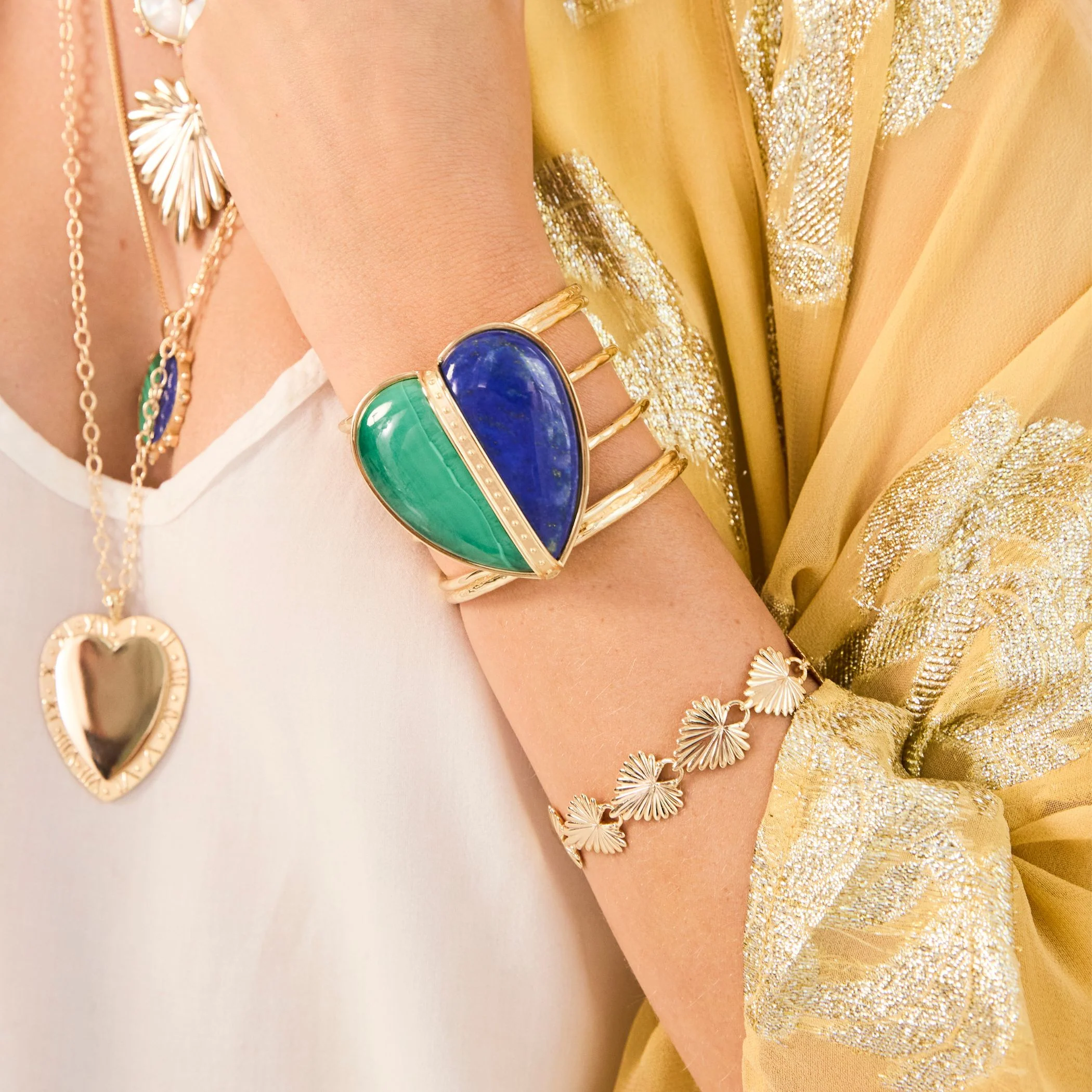 LOVE Split Carry Your Heart Cuff in Lapis and Malachite - Image 2