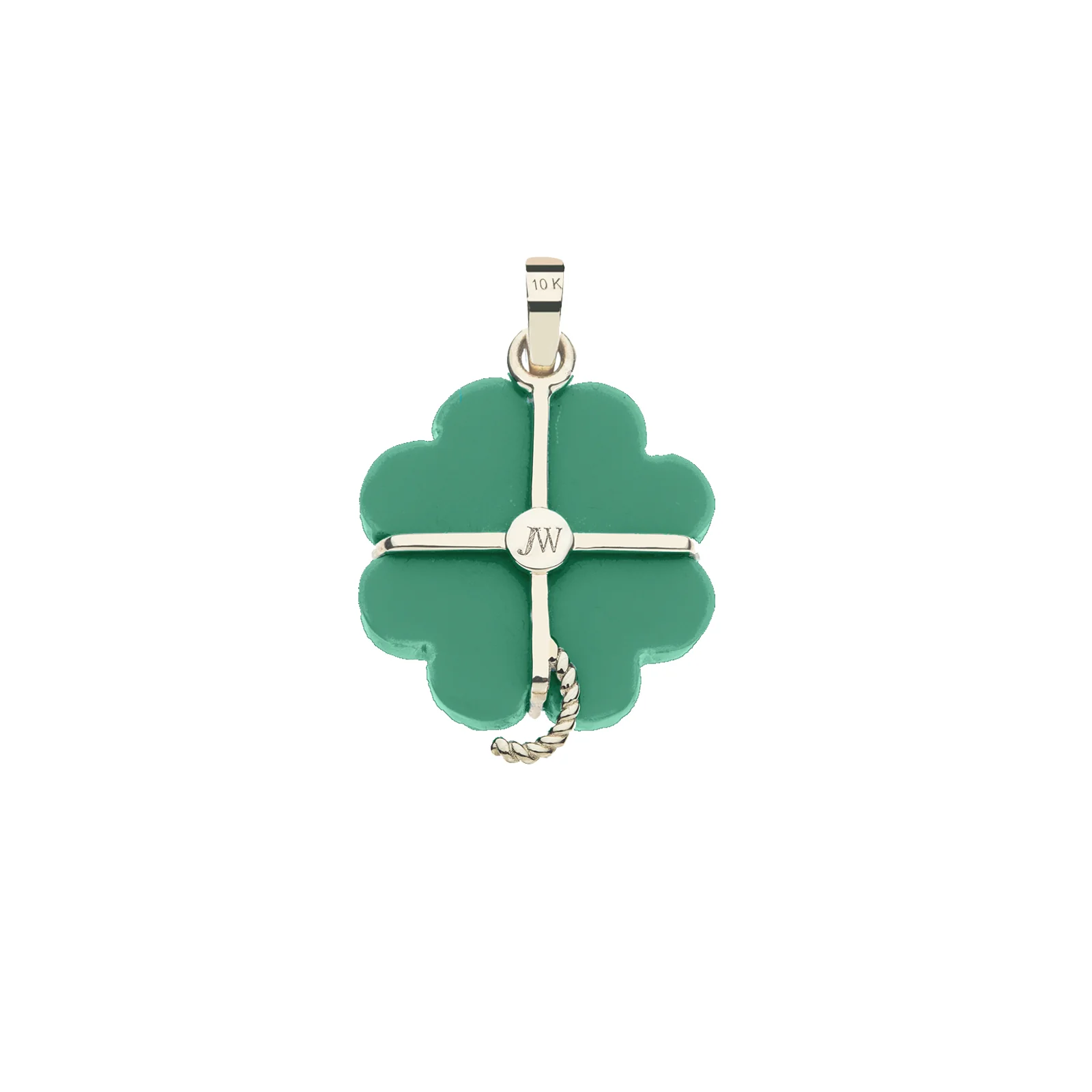 LUCKY Carved Jade Clover Pendant in Solid Gold - Image 3