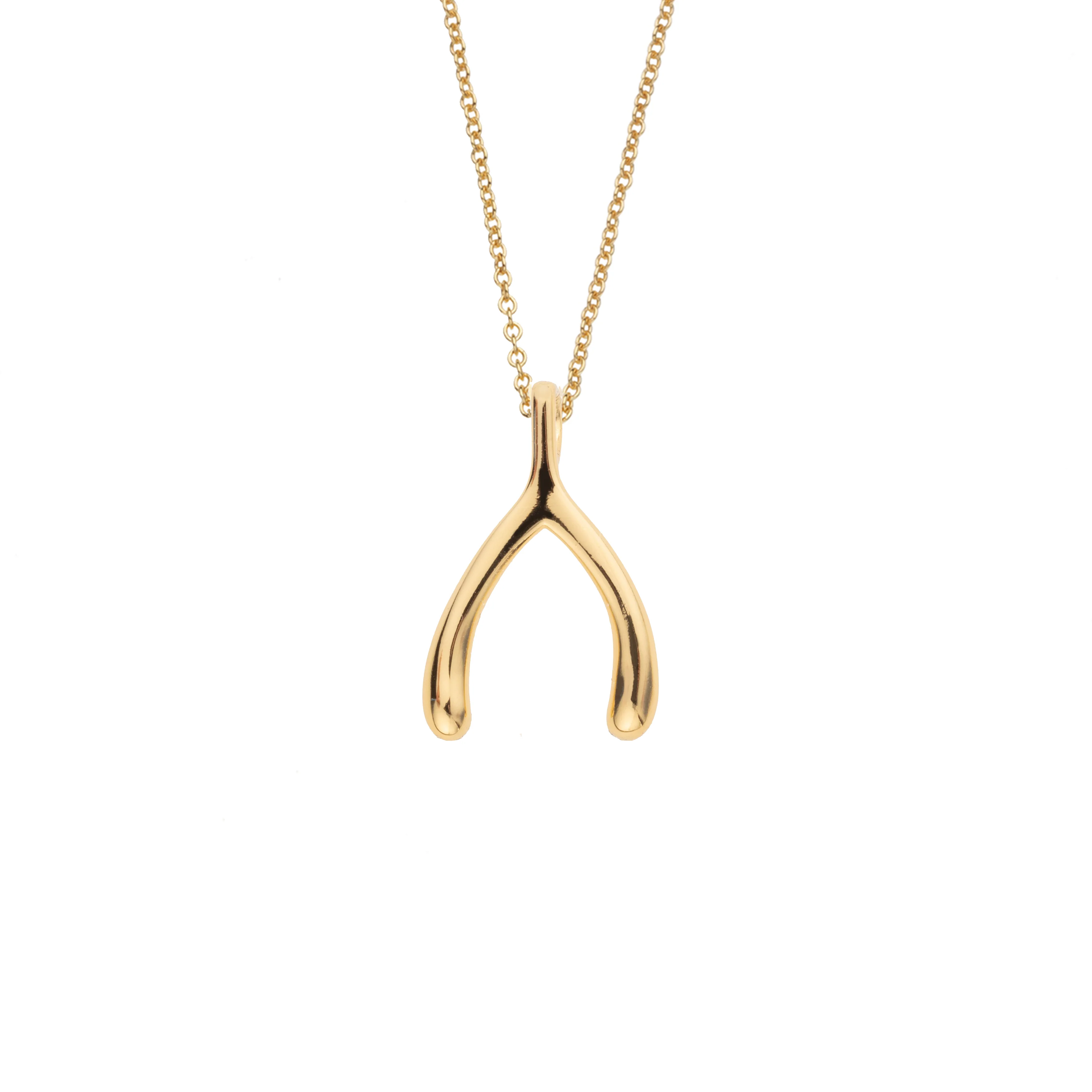 LUCKY Gold Mini Wishbone Pendant in 10k - Image 3