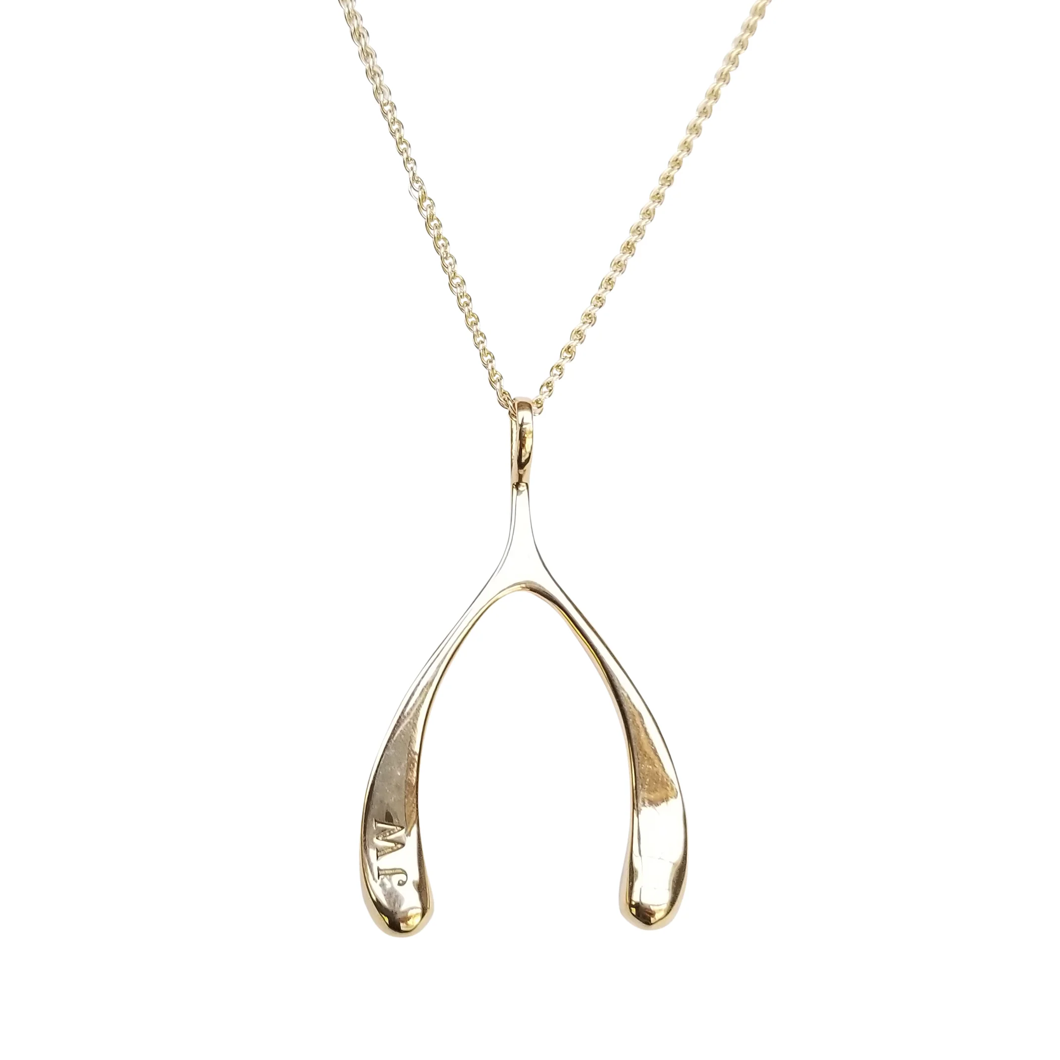 LUCKY Gold Wishbone Pendant - Image 3
