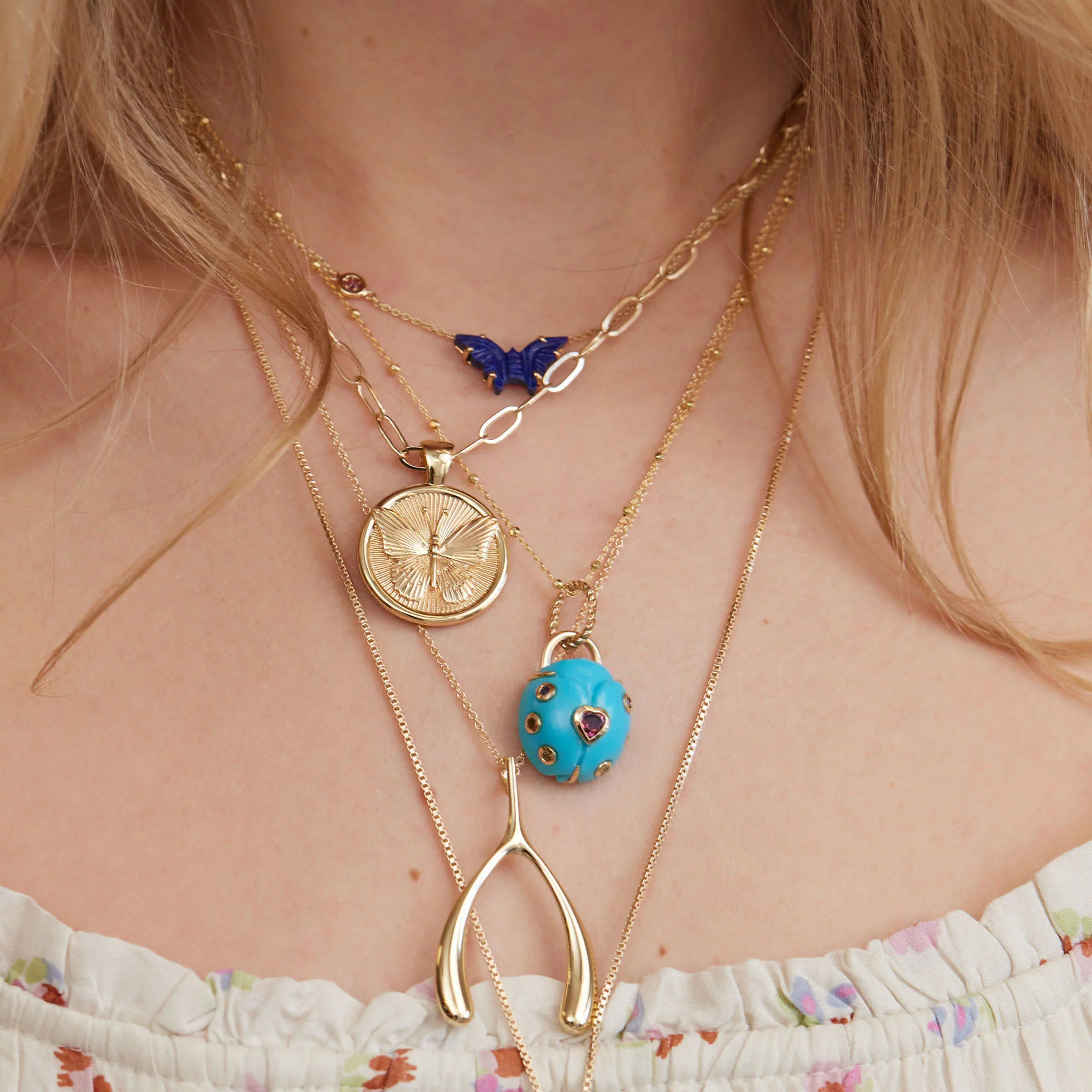 LUCKY Turquoise Ladybug Pendant in Solid Gold - Image 3