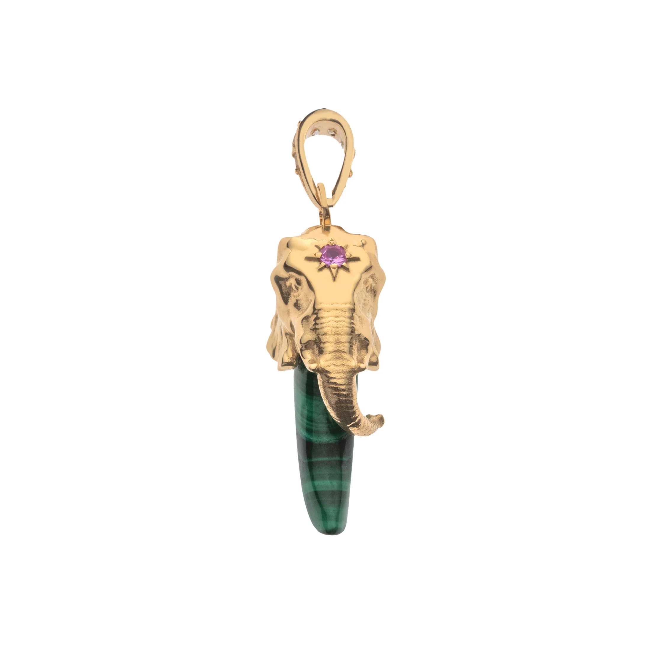 PROTECT 14k Elephant Head Malachite Tusk Pendant - Image 4