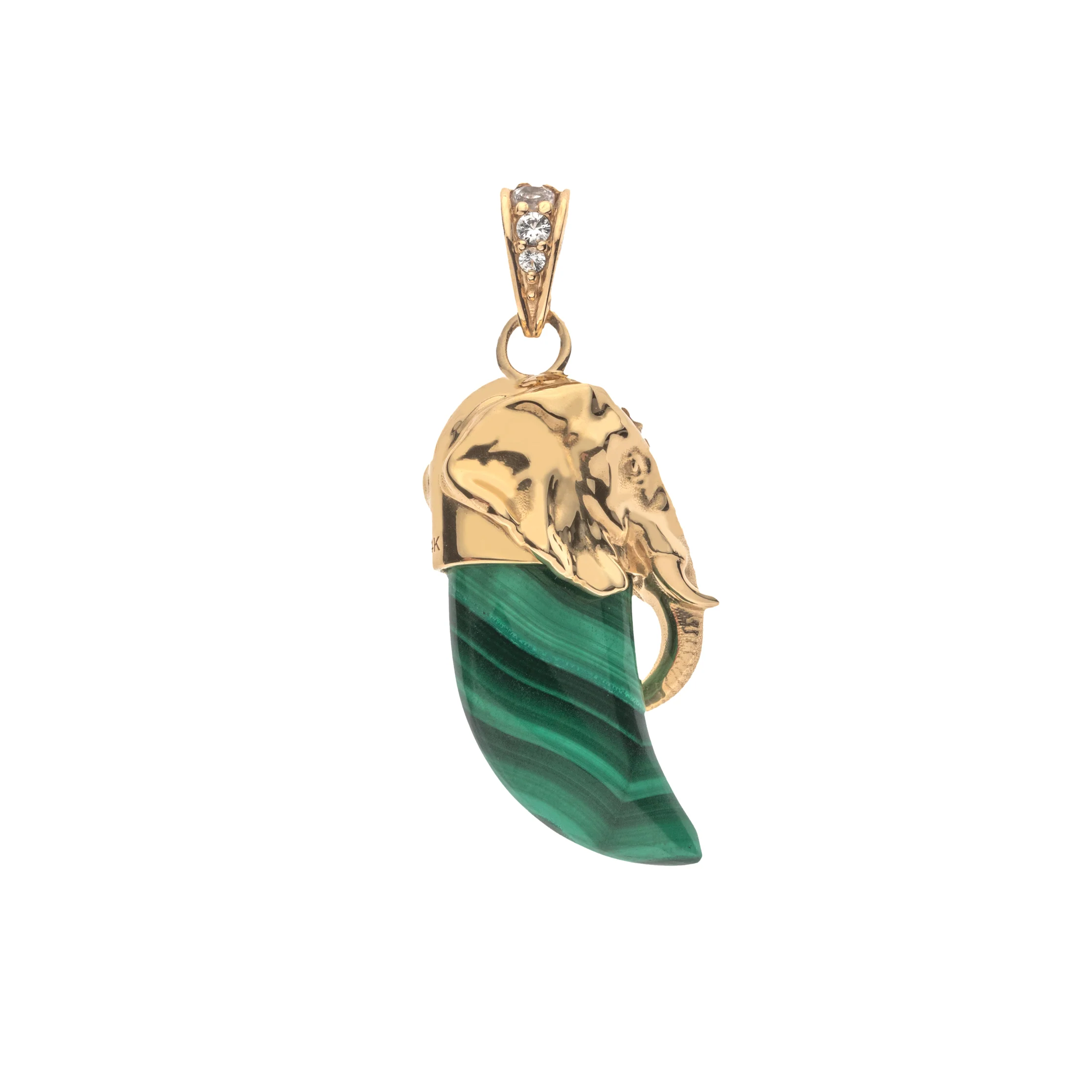 PROTECT 14k Elephant Head Malachite Tusk Pendant - Image 5
