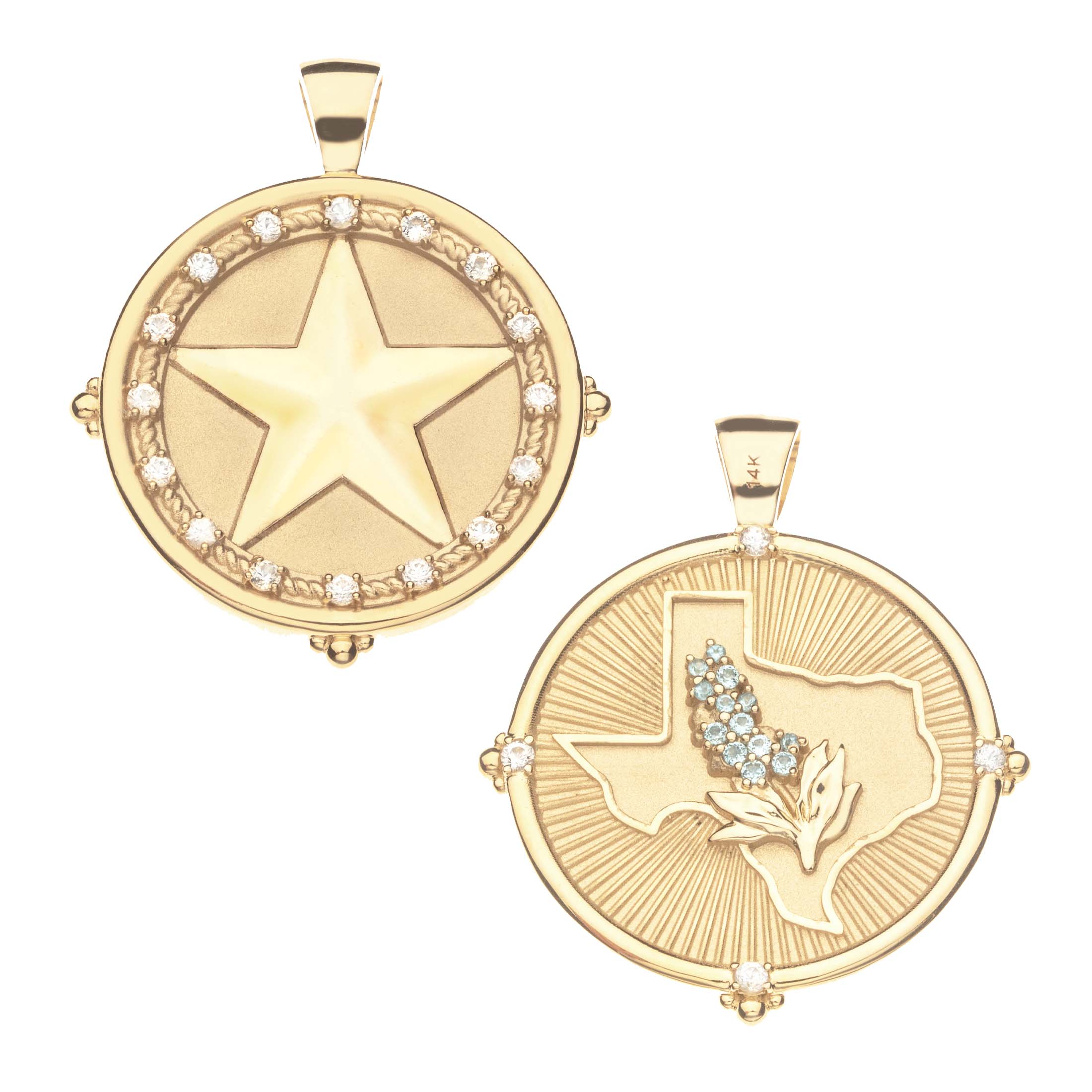 TEXAS JW Original Pendant Coin in 14k Solid Gold with Stones - Image 3